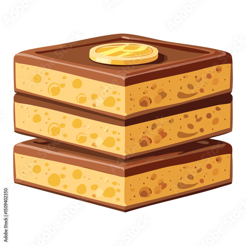 Square chocolate with delicate nut topping - vector illustration
