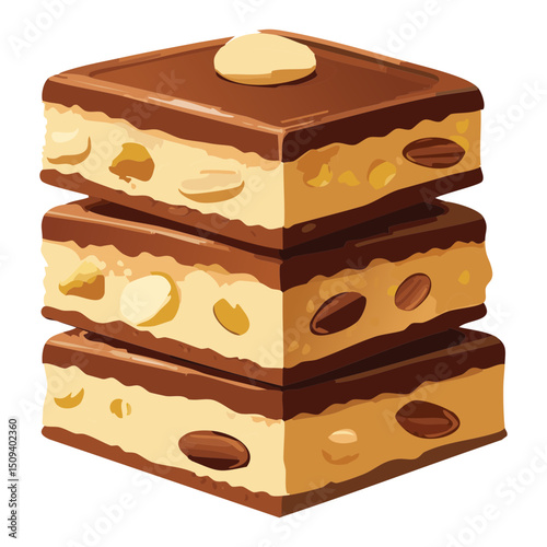 Layered dessert chocolate with crushed nuts - vector illustration