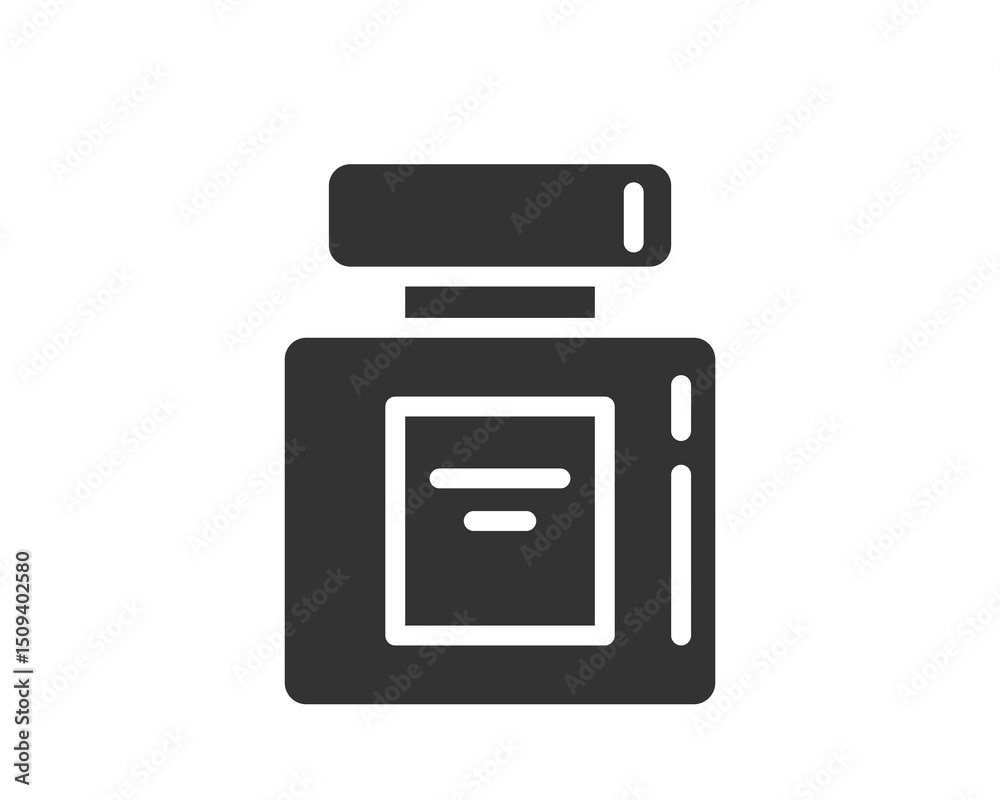 Dark icon of a bottle. Represents health, medication, perfume, or beauty products. Vector illustration for use in medical, cosmetic, or packaging design projects. Dark icon of a bottle. Represents health, medication, perfume, or beauty products. Vector illustration for use in medical, cosmetic, or packaging design projects.