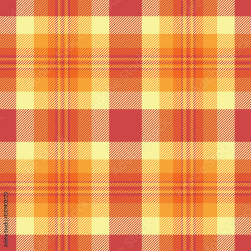 Vibrant autumnal plaid pattern in warm oranges and reds.  Perfect for fallthemed designs, textiles, or website backgrounds.