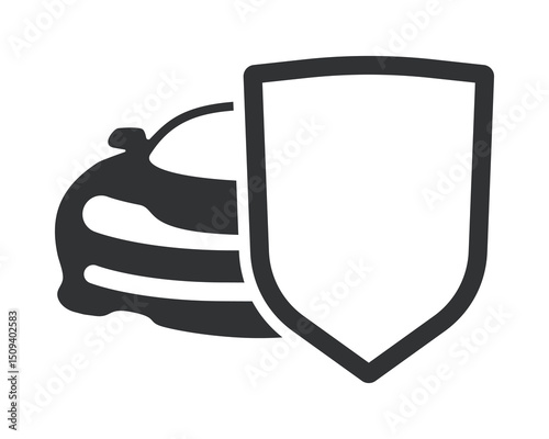 Car protected by shield. Conceptual vector illustration of automobile security, vehicle insurance, safety. Flat design. Use for apps, websites, print.