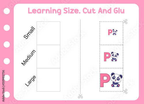 learning size , cut and glue cute panda . kids education and learning