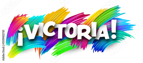 Spanish word meaning victory in bold white letters over vibrant multicolor vector background
