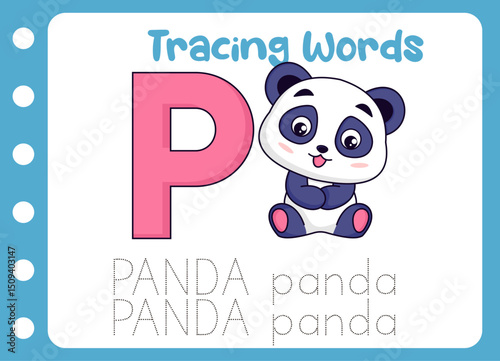tracing the word of cute panda   . animal education game