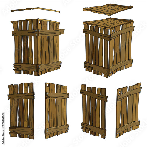 Realistic Wooden Storage Box Vector Illustration Isolated on White