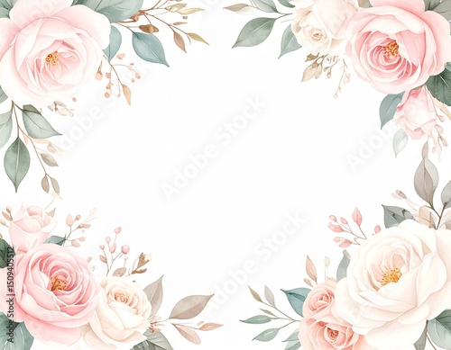 Watercolor Floral Border Background with Center Empty