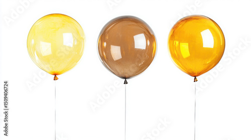 Yellow, Transparent, and Gold Helium Balloons on Rope – Isolated on White

 photo