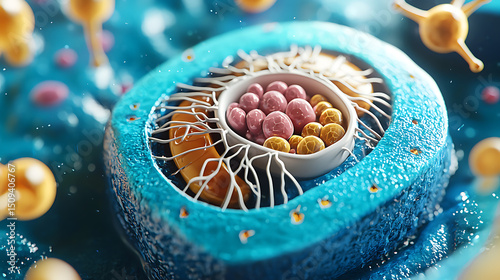 Explore the Detailed Anatomy of an Animal Cell with Focus on Organelles and Their Functions and copy space for text
