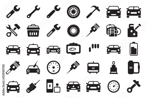 Mechanical and Transport Icon Set for Web and Design