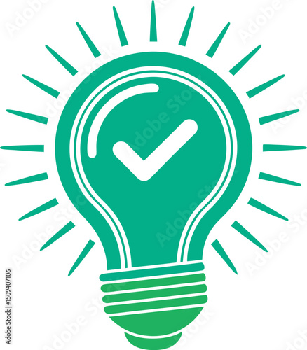 3D Lightbulb with check mark. Quick tips. Creative idea and solution for busines. Glowing lamp with a tick.Brainstorm concept. Cartoon creative design icon isolated on a white background. 3D Rendering
