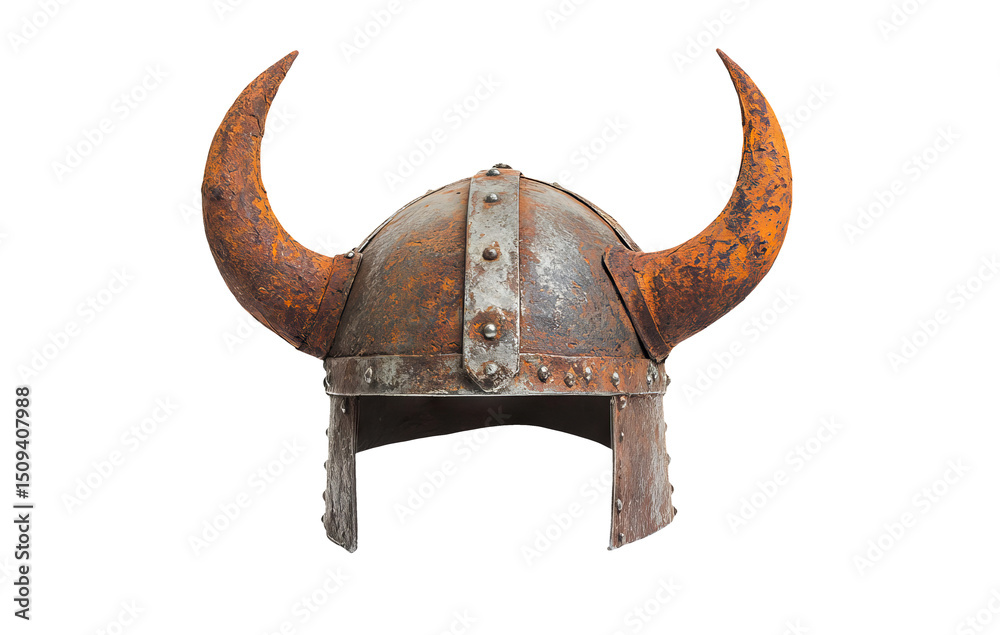Fototapeta premium Barbarian helmet with horns in metal PNG