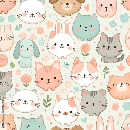 Wallpaper Mural seamless pattern with funny animals Torontodigital.ca