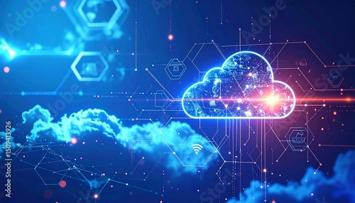 Cloud IoT Hexagon Network Background
