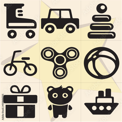 All kind of Doll N Toy vector Black and white set-13