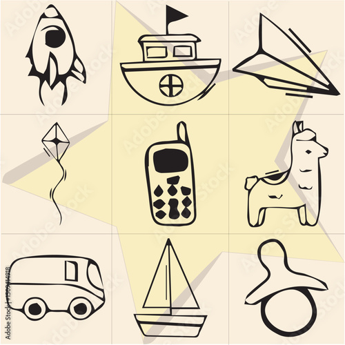 All kind of Doll N Toy vector Black and white set-20