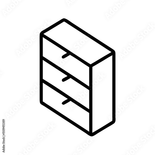 Minimalist three-drawer storage cabinet in modern outline design, icon, vector  