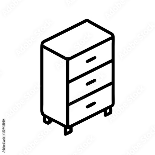 Simple line drawing of a three-drawer bedside cabinet in black,  icon, vector 