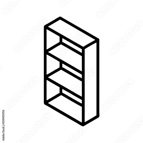 Simple line art bookshelf design in minimalist style, icon, vector
