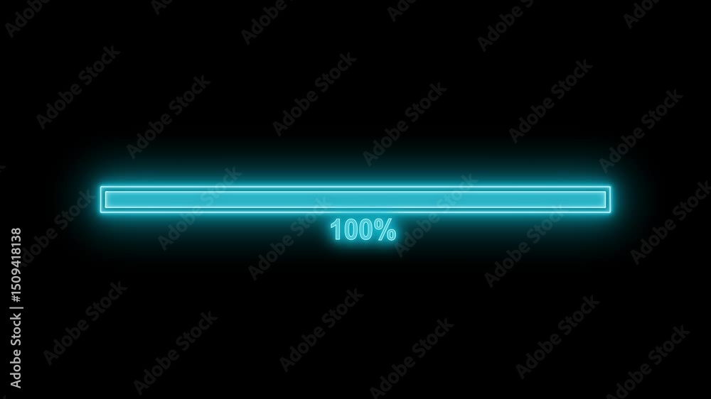 Glowing Neon Progress Bar Animation, Looping Neon Loading Animation, Bright Progress Bar with Glow Effect
