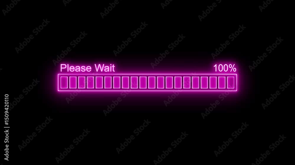 Glowing Neon Progress Bar Completion Animation, Animated Progress Indicator in Seamless Loop for Futuristic User Interfaces