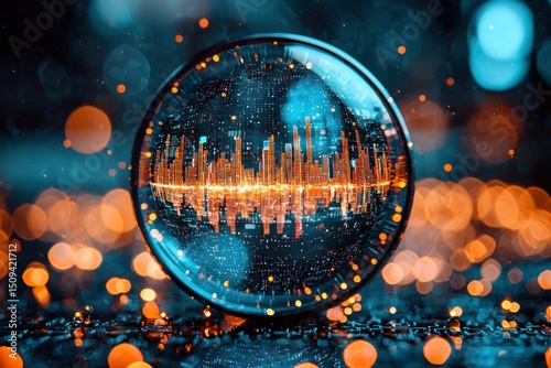 Cityscape reflected in a crystal ball