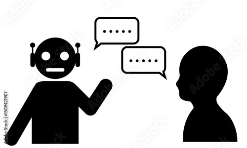 人工知能と人間の対話を表すシルエットイラスト