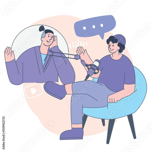 Podcast Interview Recording Vector Illustration