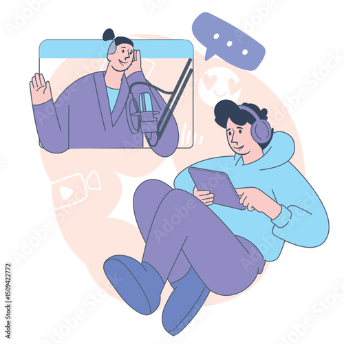 Podcast Listening Experience Vector Illustration
