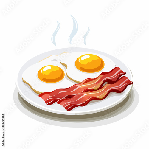 A hearty pub breakfast of bacon and eggs, styled in a realistic vector look with clean lines and warm tones.