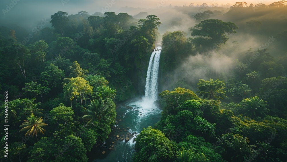 Fototapeta premium Tropical waterfall in lush green jungle