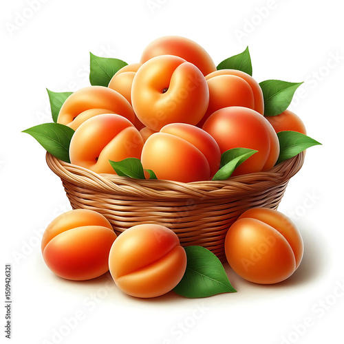PNG,Fresh apricots in a basket, isolated on white background
