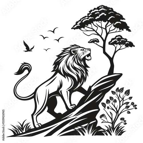 Adobe Illu"Crowned Lion on Cliff – Symbolic Royal Animal Vector"

strator Artwork