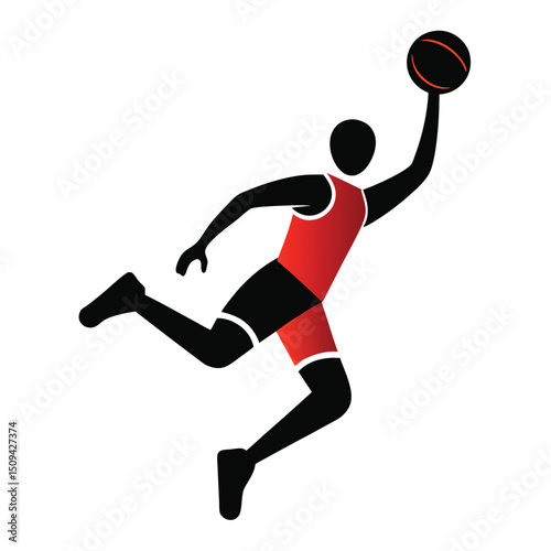 Silhouette of a man playing basketball in action with ball and jump movement