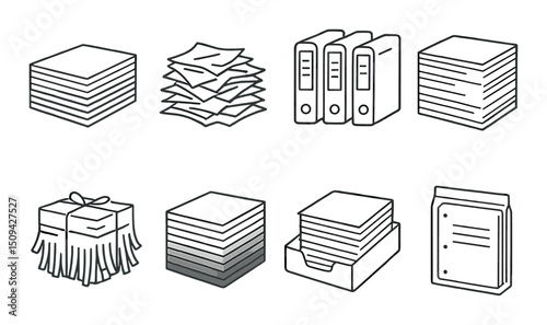 Organized paper silhouette icons set – tidy, document and file management visuals
