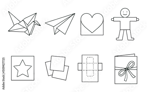 Paper art outline icons set – silhouette, crafting and origami symbol collection