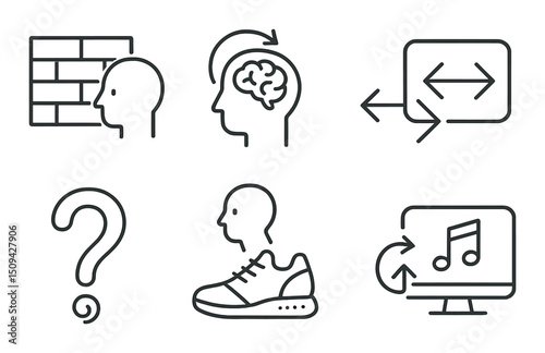Creative block icons set – outline, minimalist and brain-inspired design symbols