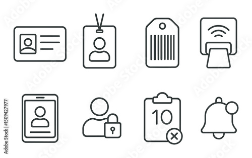 Library access outline icons set – simple and intuitive entry system symbols