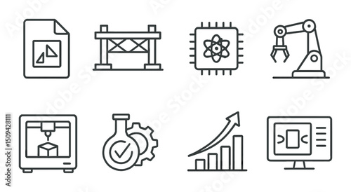 Engineering and innovation line icons set – outline, technology and progress symbols
