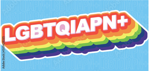 LGBTI Pride Month themed banner with isometric text and rainbow-colored drop shadow, blue background with slightly transparent pattern