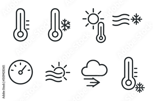 Temperature silhouette icons set – climate, weather, and forecast symbols