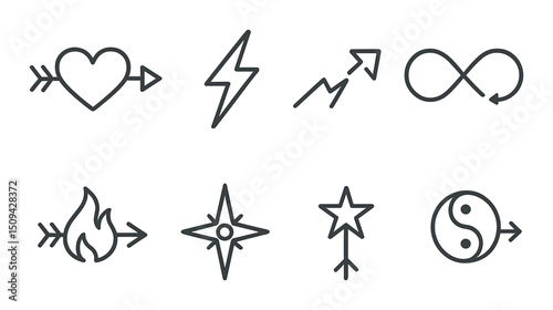 Symbolic arrow silhouette icons set – outline, graphic and simple design symbols