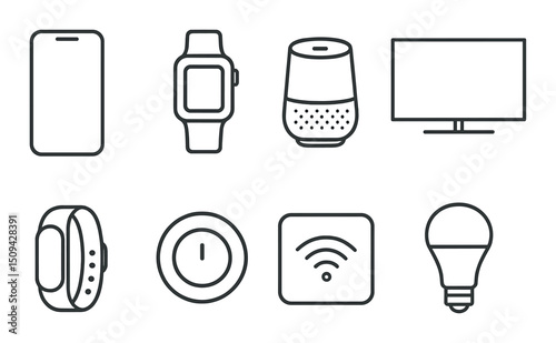 Smart device outline icons set – simple, home electronics and gadget symbols