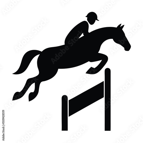 Graceful horse and rider silhouette vector illustration of an equestrian sport jumping with speed and art