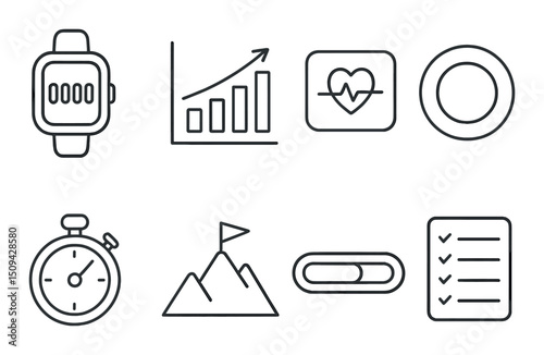 Fitness tracking icons set – outline, exercise, healthy lifestyle symbols