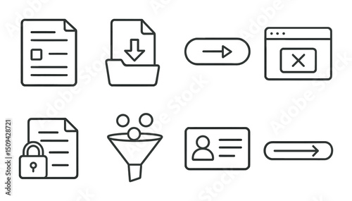Lead generation outline icons set – sales, marketing and conversion symbols
