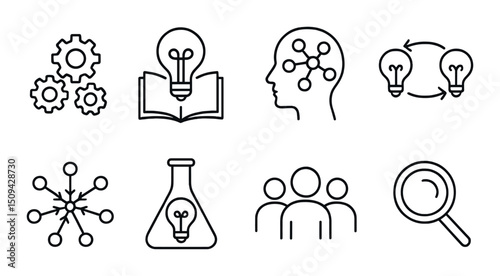 Innovation and ideas outline icons set – creativity, brainstorming and thought symbols