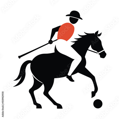 Black vector silhouette of a horse and rider in a gallop, isolated for equestrian sport illustration