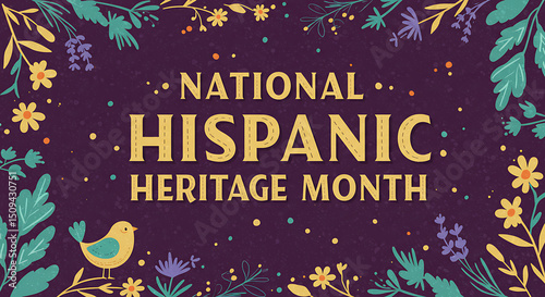 National Hispanic Heritage Month Illustration Design with Floral Border and Bird