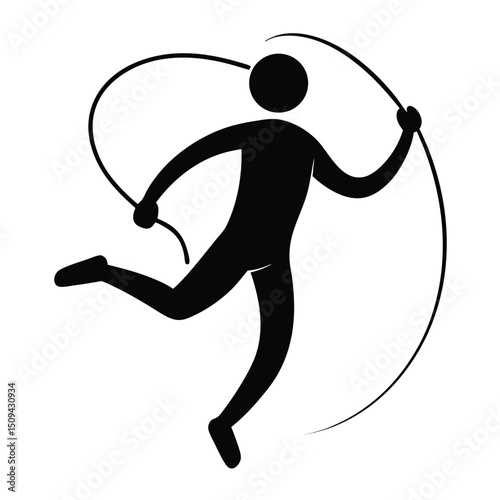 Black vector silhouette illustration of a jumping woman tennis player