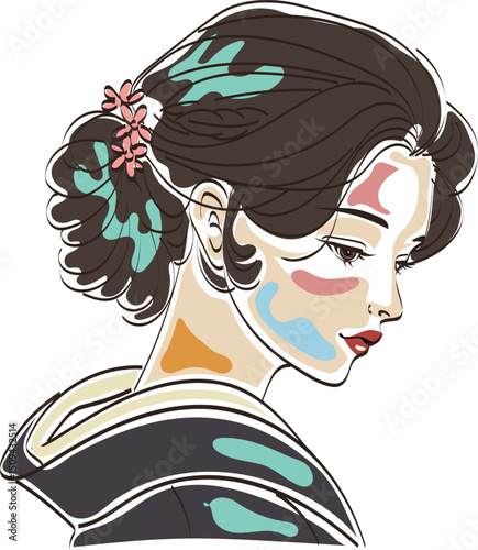 asian lady art painting sketch style